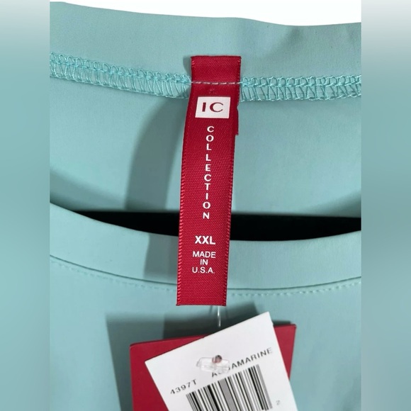 H P 🎉❣️NWT IC Collection Connie K Pleat Tunic Long Sleeve Aquamarine - Picture 6 of 12